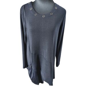 DOMANI Cotton Blend Round Neck Long Sleeve Blue Tunic Top Size XL NWT